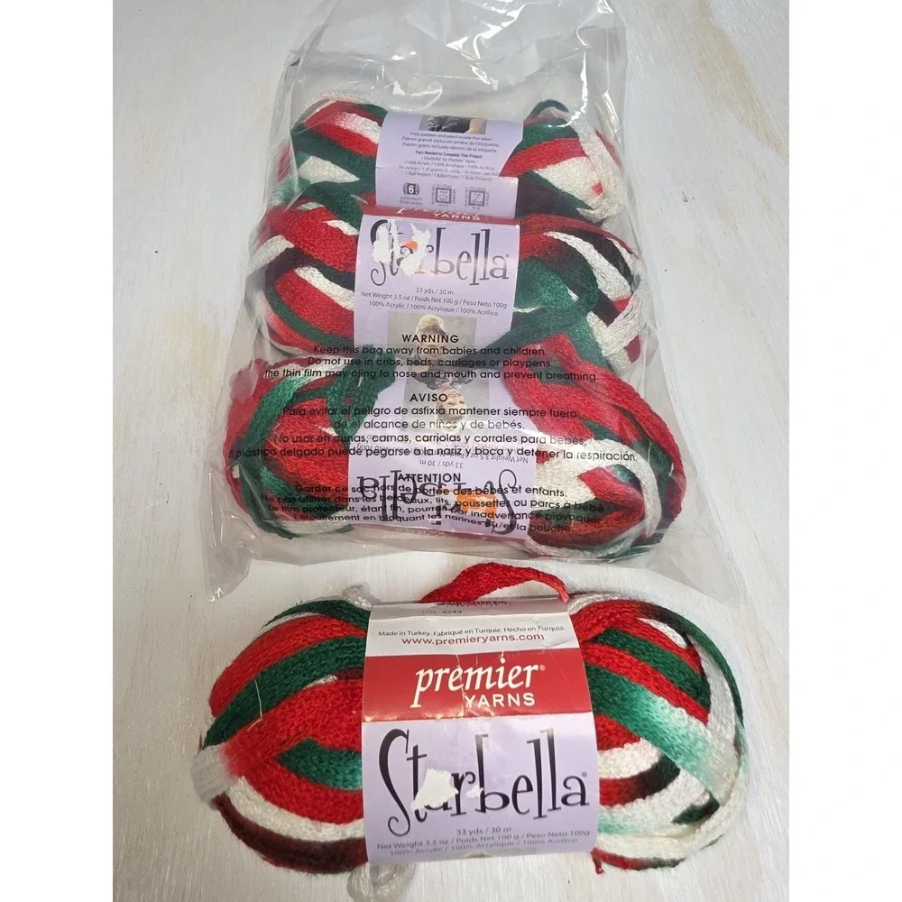 FOUR Premier Yarn Starbella Flash Ribbon Yarn Christmas Super Bulky 6